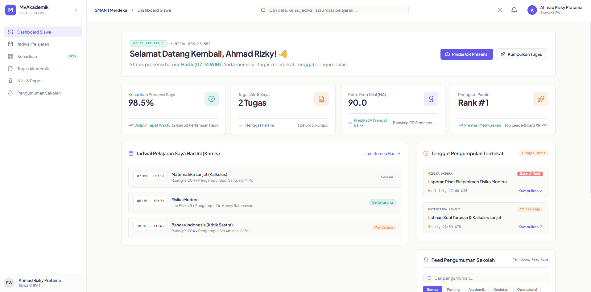 MyAkademik — Web Portal & SIM Akademik Terpadu SMA/SMK